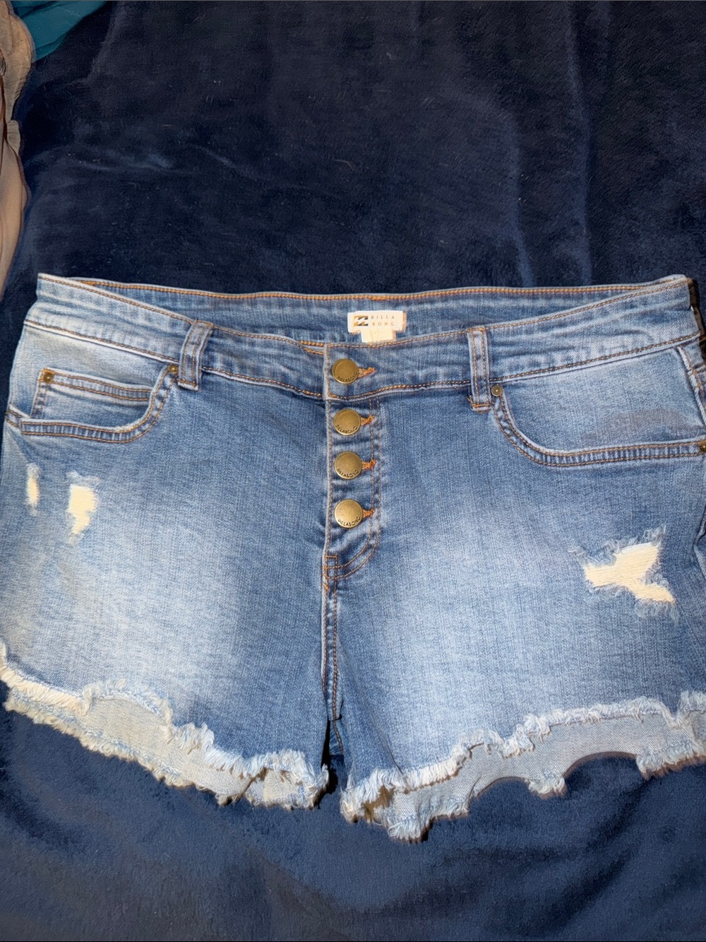 Billabong Light Blue Distressed Denim Button-Front Shorts